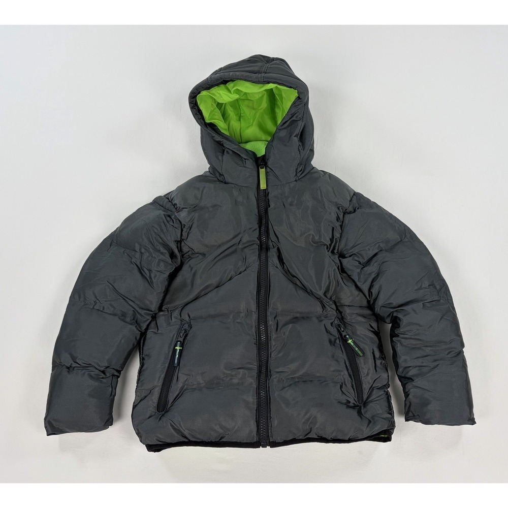 Champion Kids Boys Puffer Jacket Coat Hooded Black Neon Green Winter Size XS 4-5